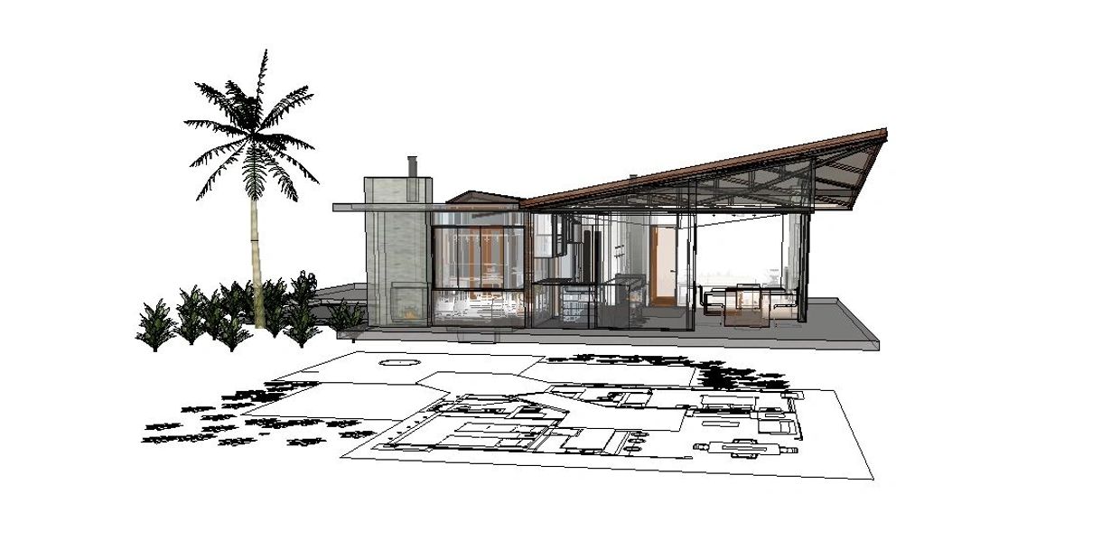 Modelo 3D arquitectónico con planos